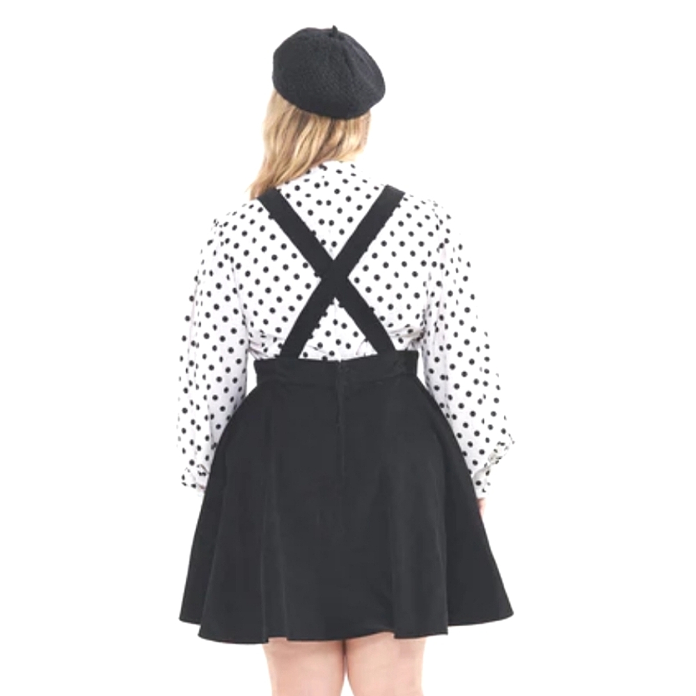 NWT Unique Vintage Suspender Mini Skirt Jumper Black Pleated Modcloth 4X 22 24